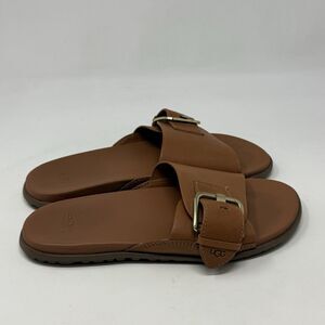 Ugg Solivan Big Buckle Slide Sandals Womens 6.5 Cognac Brown Leather Comfort